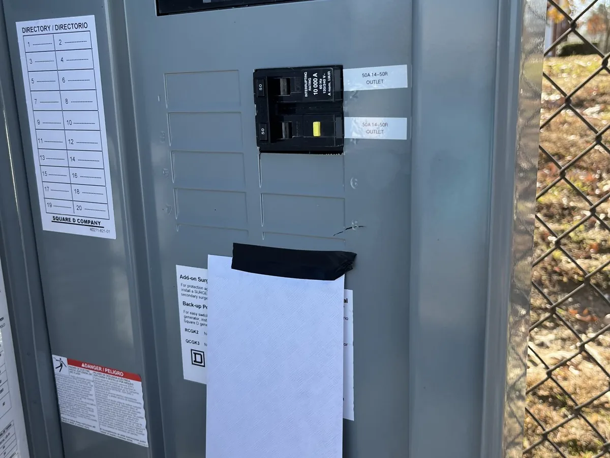 New outdoor electrical panel with labeled breakers