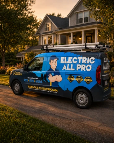 Electric All Pro service van outside a North Carolina home