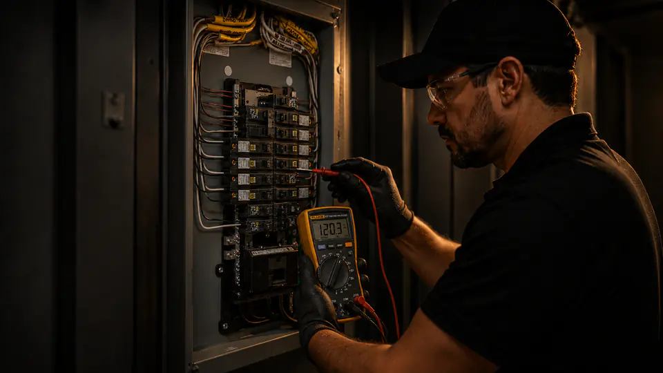 Licensed electrician completing electrical repairs and wiring