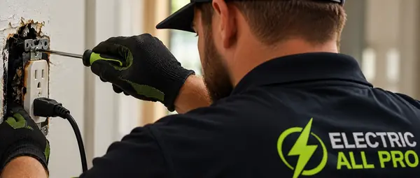 Electric All Pro electrician replacing a damaged outlet