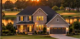 Two-story home with a garage near a golf course