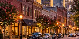 Downtown Raleigh street with older brick storefronts