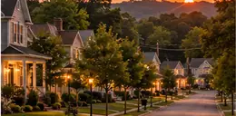 Quiet residential street in a small North Carolina town