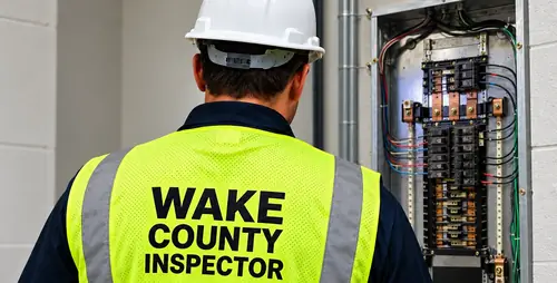 Wake County inspector reviewing an electrical panel