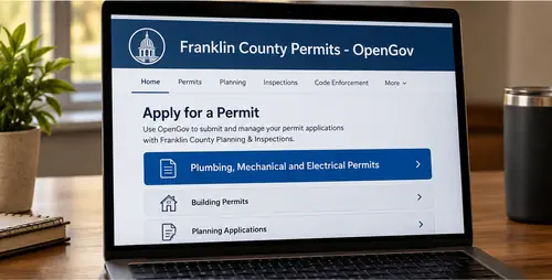Franklin County OpenGov permit portal open on a laptop