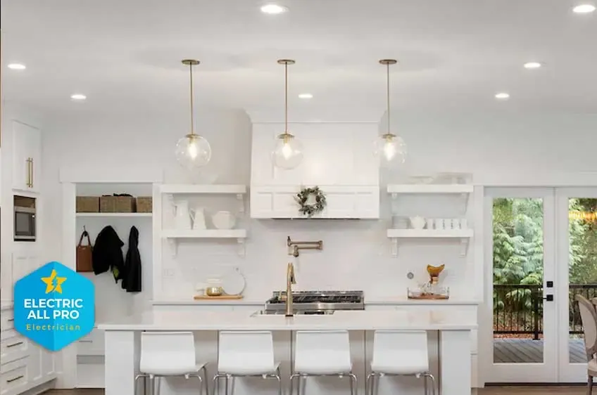 Kitchen with recessed lighting and pendants installed in Raleigh
