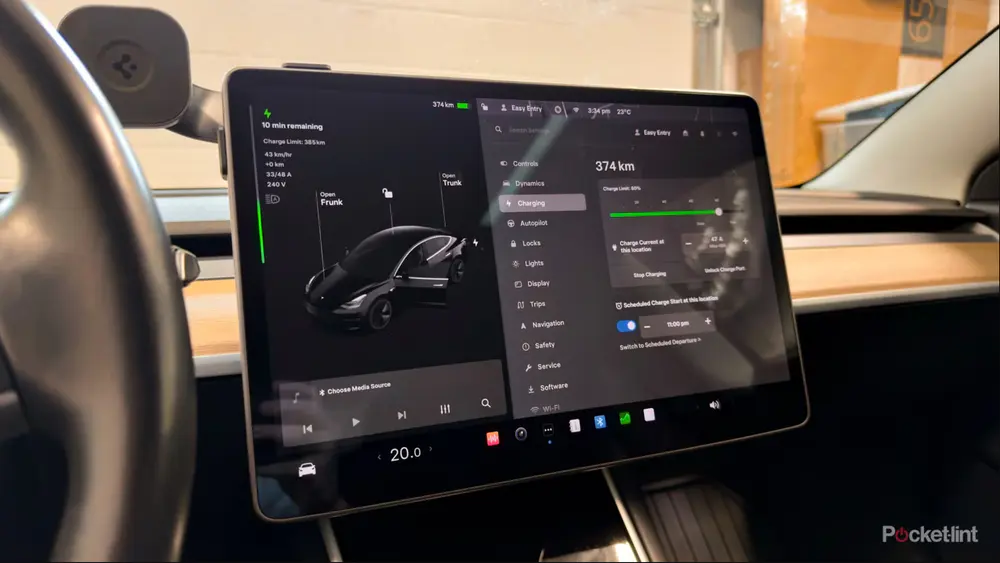 Tesla dashboard displaying Level 2 home charging status in Raleigh, NC
