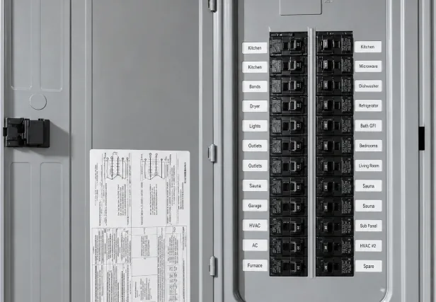Labeled 200-amp electrical panel installed during a whole-house rewiring project in Raleigh, NC